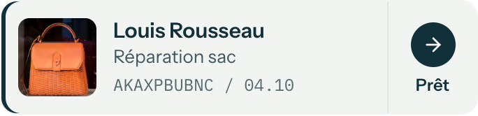 Une carte du quai : Louis Rousseau, réparation sac, avec son bouton Prêt.